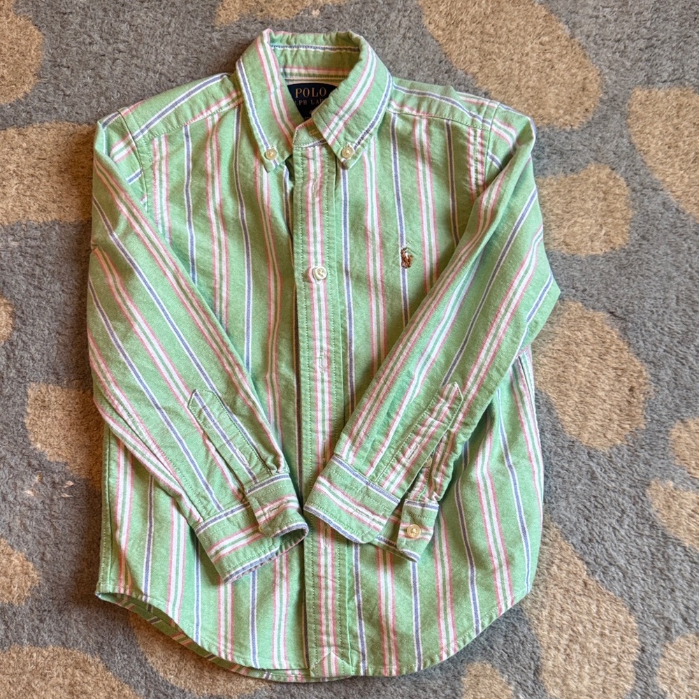 Polo by Ralph Lauren Green, White & Pink Striped Button-Down Shirt